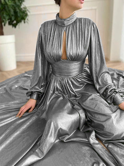 Spring Summer Popular Color Tight Waist Halter Large Swing Avocado Green Dress Maxi Dress for
