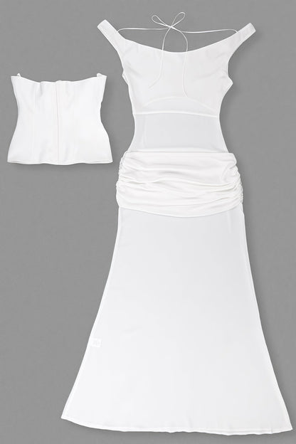 Inez White Off Shoulder Waist Cinched Maxi Dress