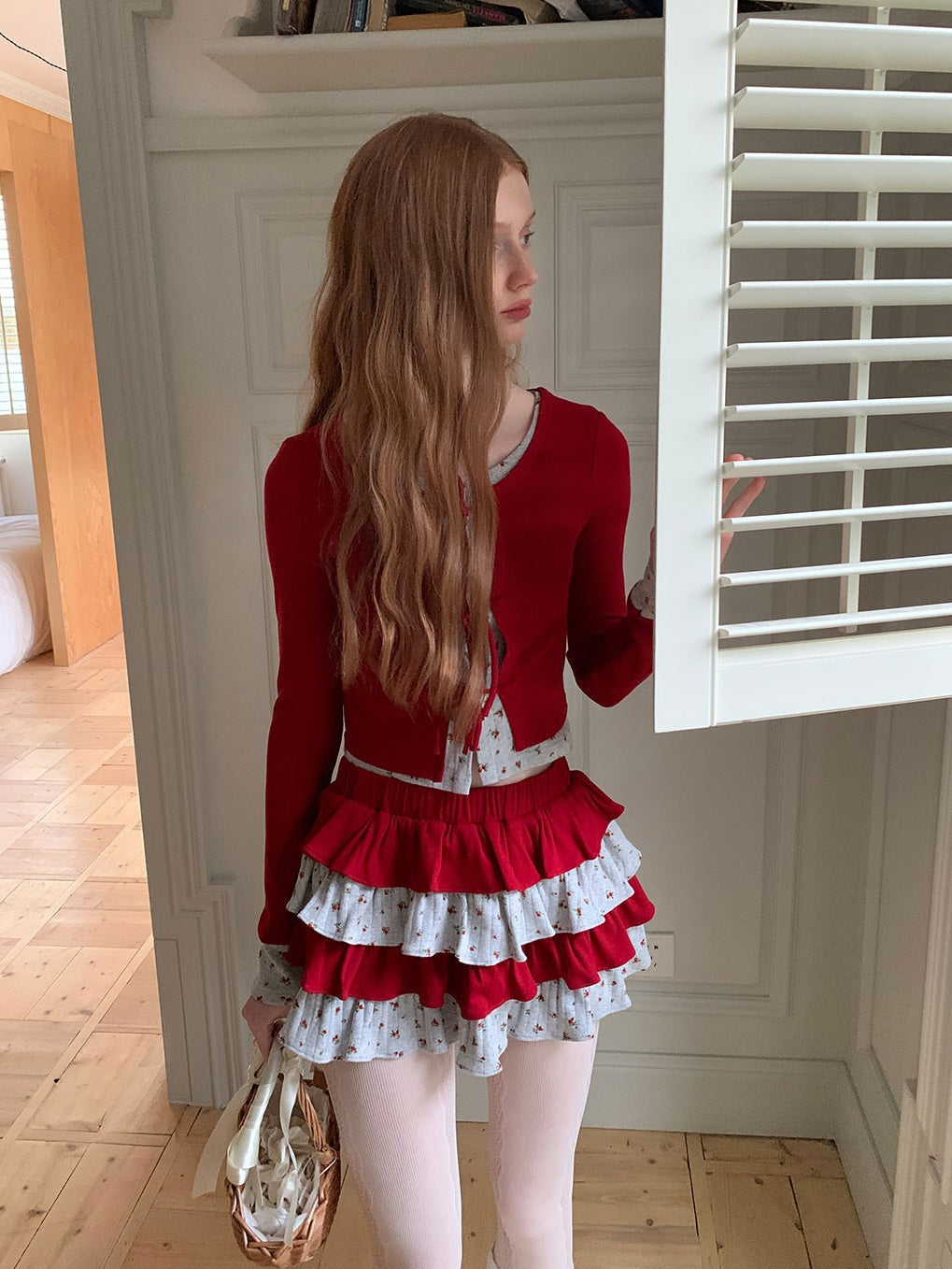 Splicing Strap Cardigan & Cake Skirt