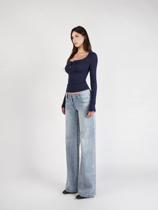 U-neck Slim-fit Long-sleeve T-shirt