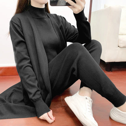 Autumn Fashionable Graceful Sets Clothing Western Youthful Looking Knitted Cardigan Vest Pants Three Piece Set