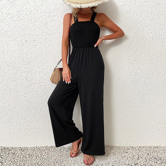 Summer Sling One Piece Wide Leg Black Loose Jumpsuit