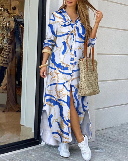 New Spring Summer Shirt Maxi Dress