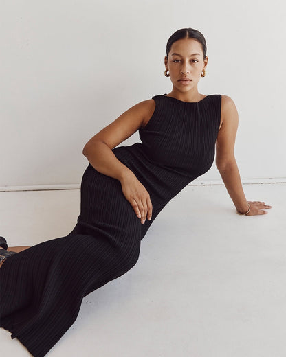 Covering Yarn Slimming Sleeveless Knitted Maxi Dress Waist Tight Messy Sunken Stripe Maxi Dress