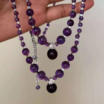 Amethyst Stone & Crystal Beaded Necklace
