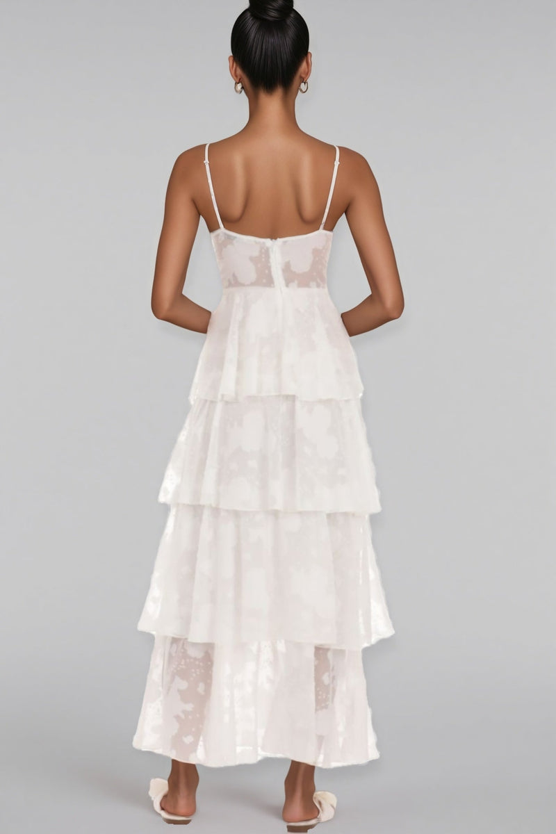 Charke White Ruffle A-line Maxi Dress