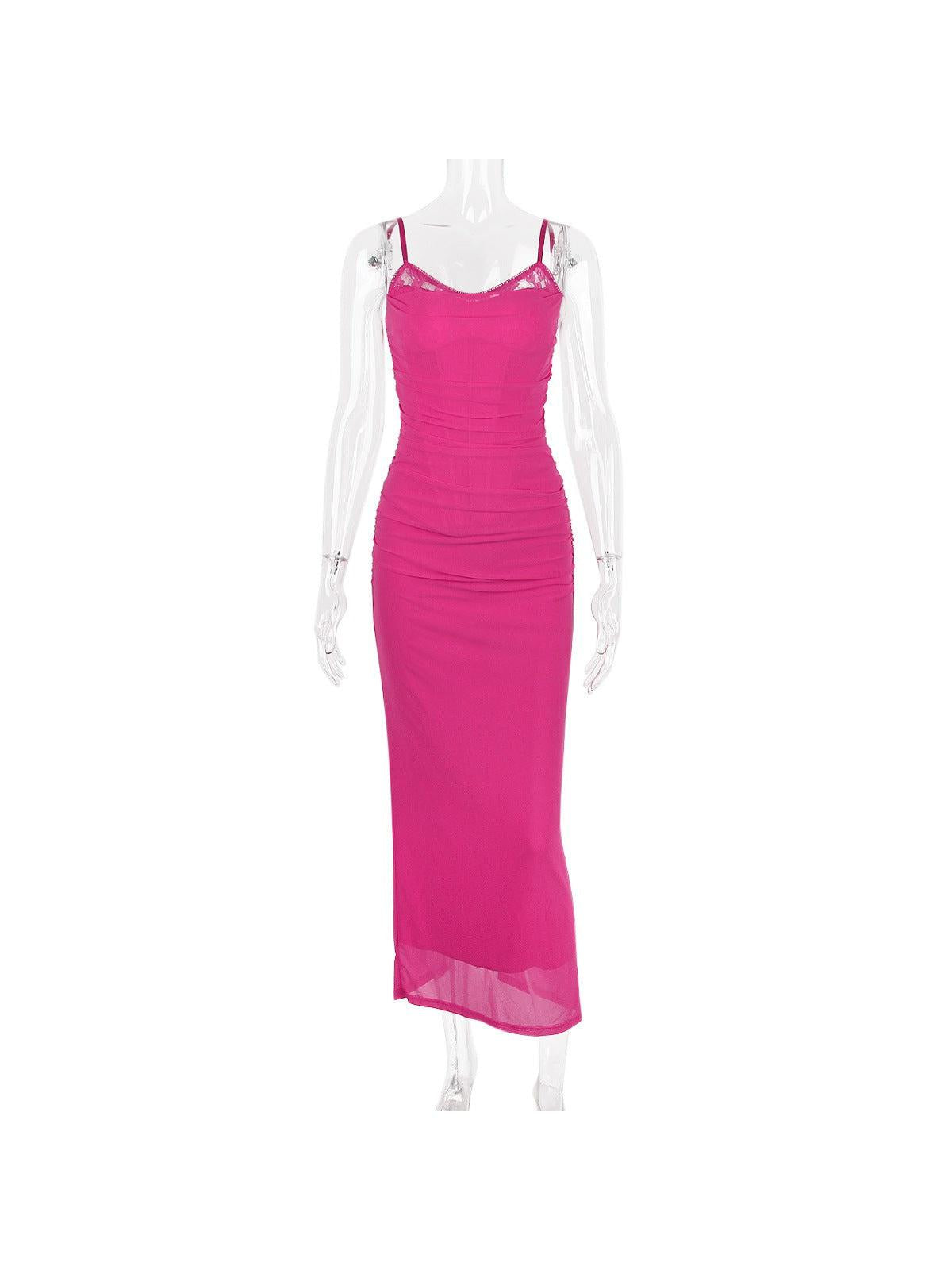 Boning Corset Mesh Lace Stitching Split Maxi Dress