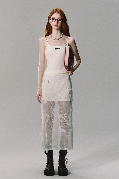 Butterfly Mesh Cardigan/camisole/long Skirt