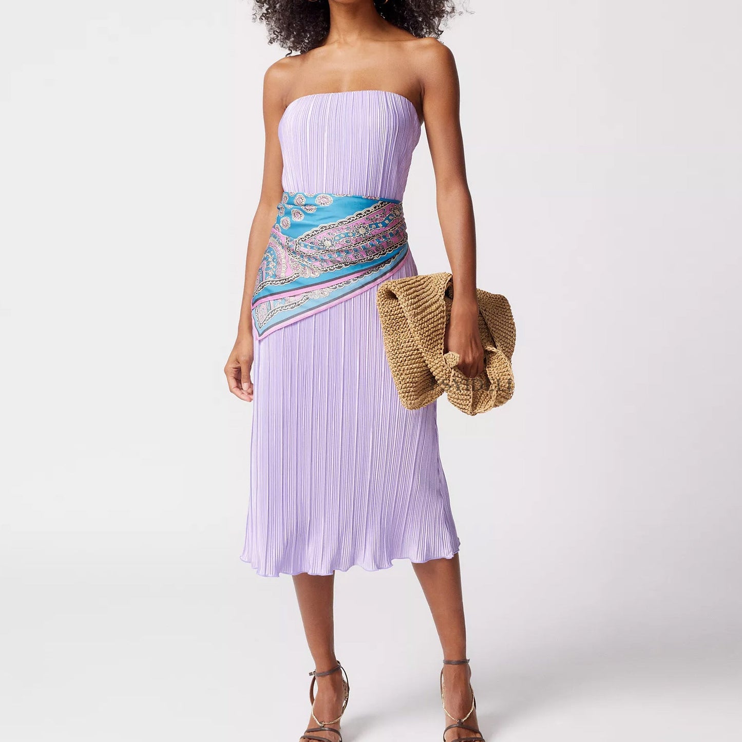 Color Pleated Tube Top Backless Maxi Dress Summer Loose Dress