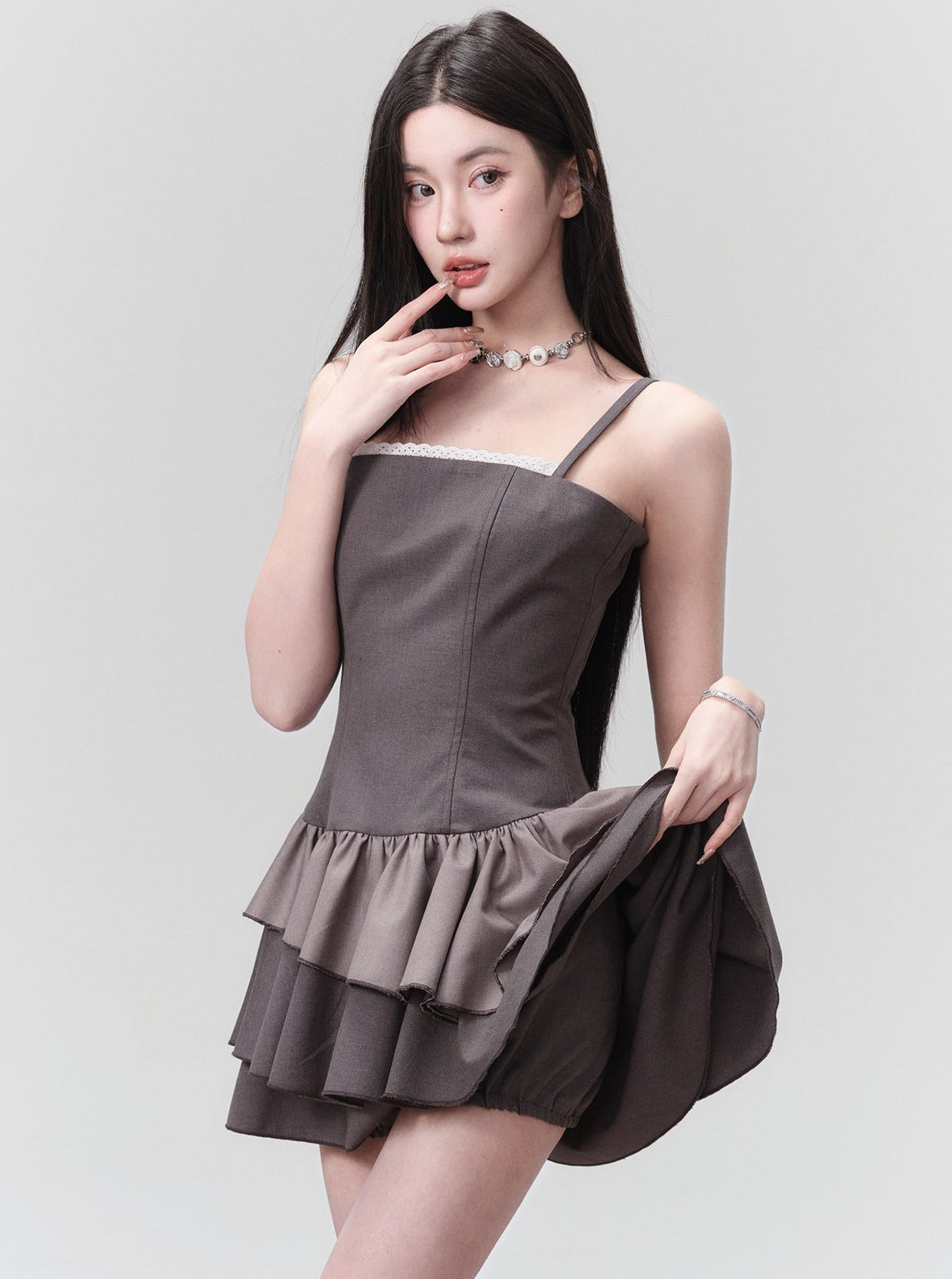 Charcoal : Strapless Ruffle-tier Mini Dress