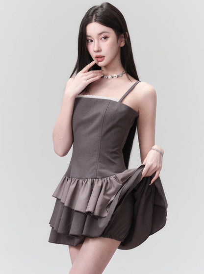 Charcoal : Strapless Ruffle-tier Mini Dress