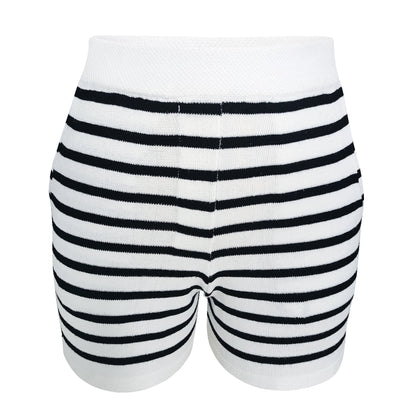 Clothing Striped Round Neck Knitted Cardigan Sweater