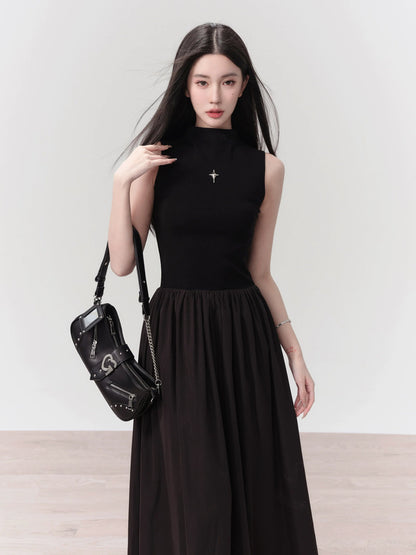 Gothic High-neck Cross Embellished Maxi Dress
