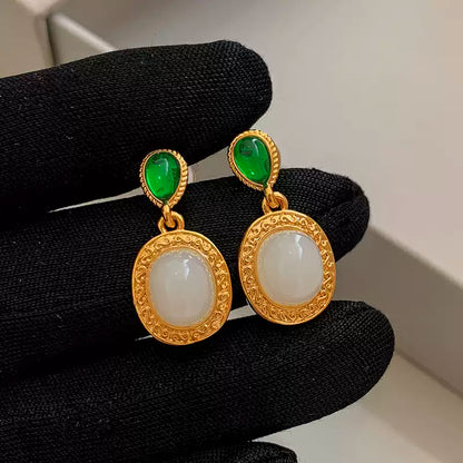 Natural Agate & Chalcedony 24k Pleated Earrings