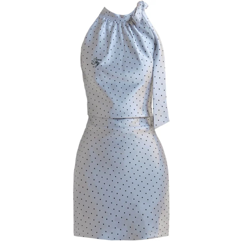 Polka Dot Halter Neck Mini Dress in Light Blue