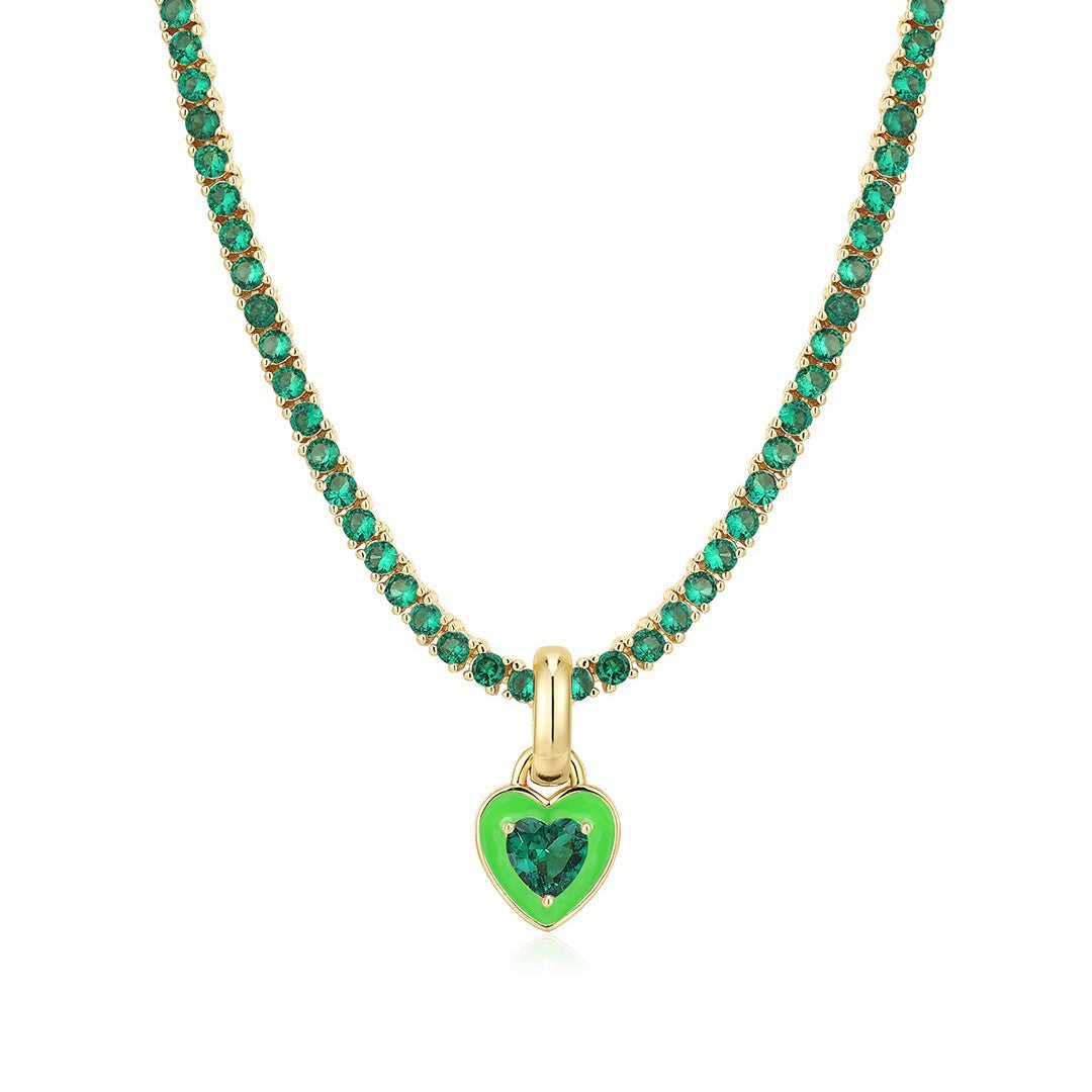Heart Pendant Gemstone Tennis Necklace