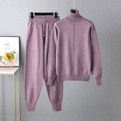 Set Autumn Winter Turtleneck Color Sweaters Two Piece Set