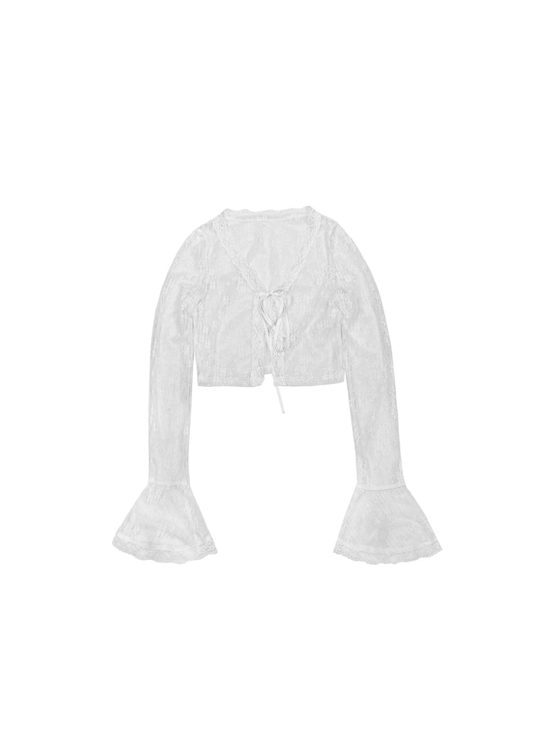 Romantic Lace Bolero With Bell Sleeves: Cropped Cardigan in White and Black