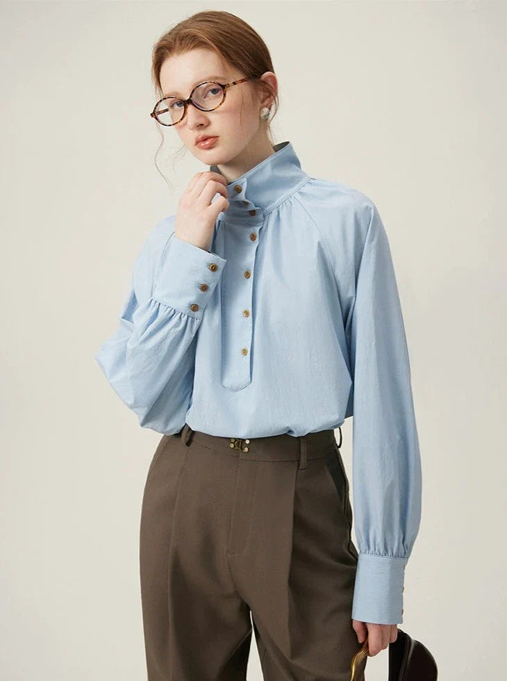 Pearl Button Collar Blouse