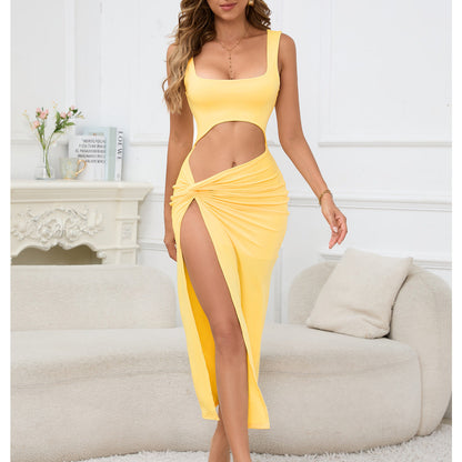 Clothing Maxi Dress Suspender Color Hollow Out Cutout Out Cropped Dress