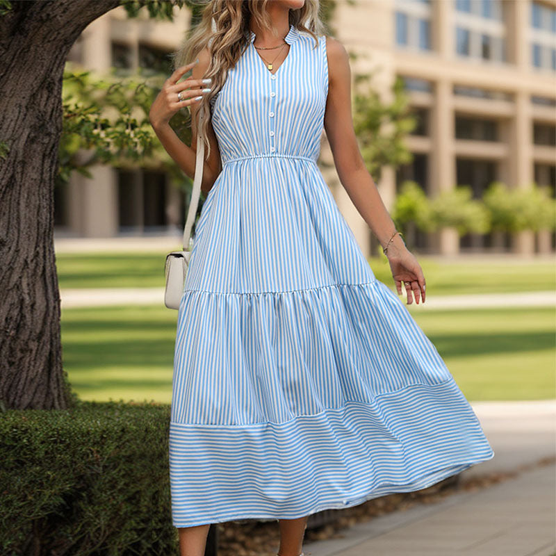 Summer Long Dress Clothing Vertical Stripes Sleeveless Dress