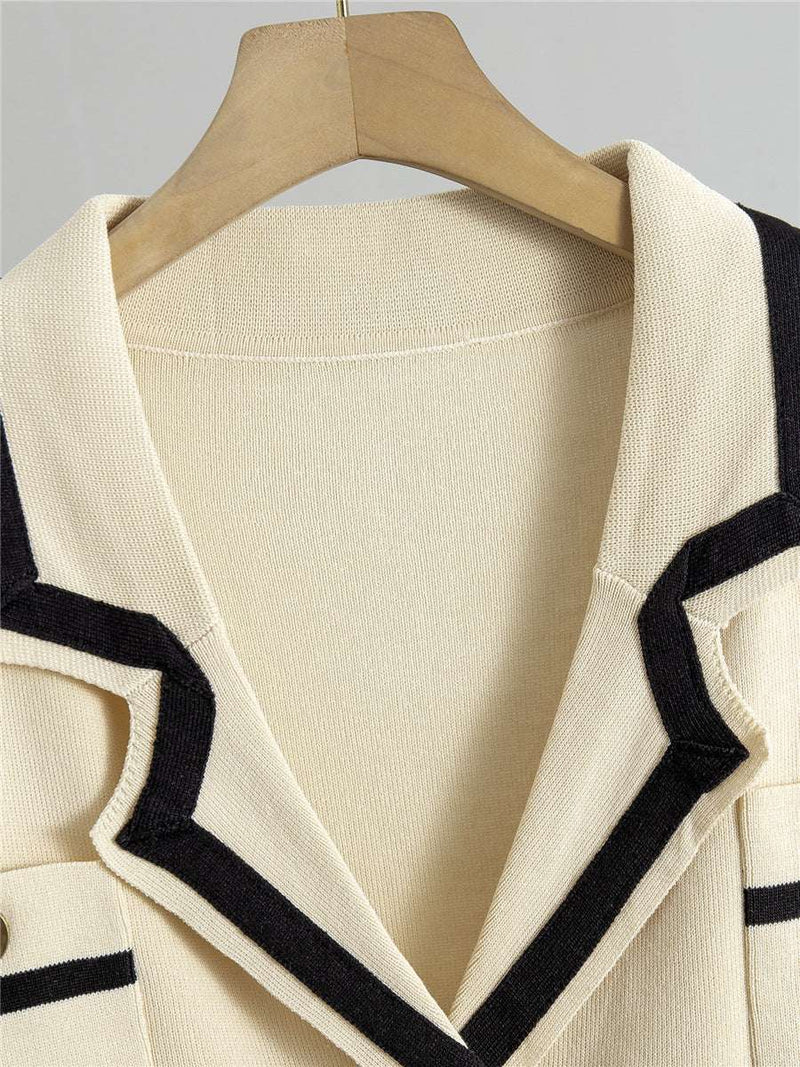 Knitted Cardigan Two Piece Set - Apricot