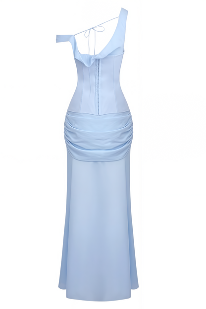 Lzada Blue Off Shoulder Waist Cinched Maxi Dress