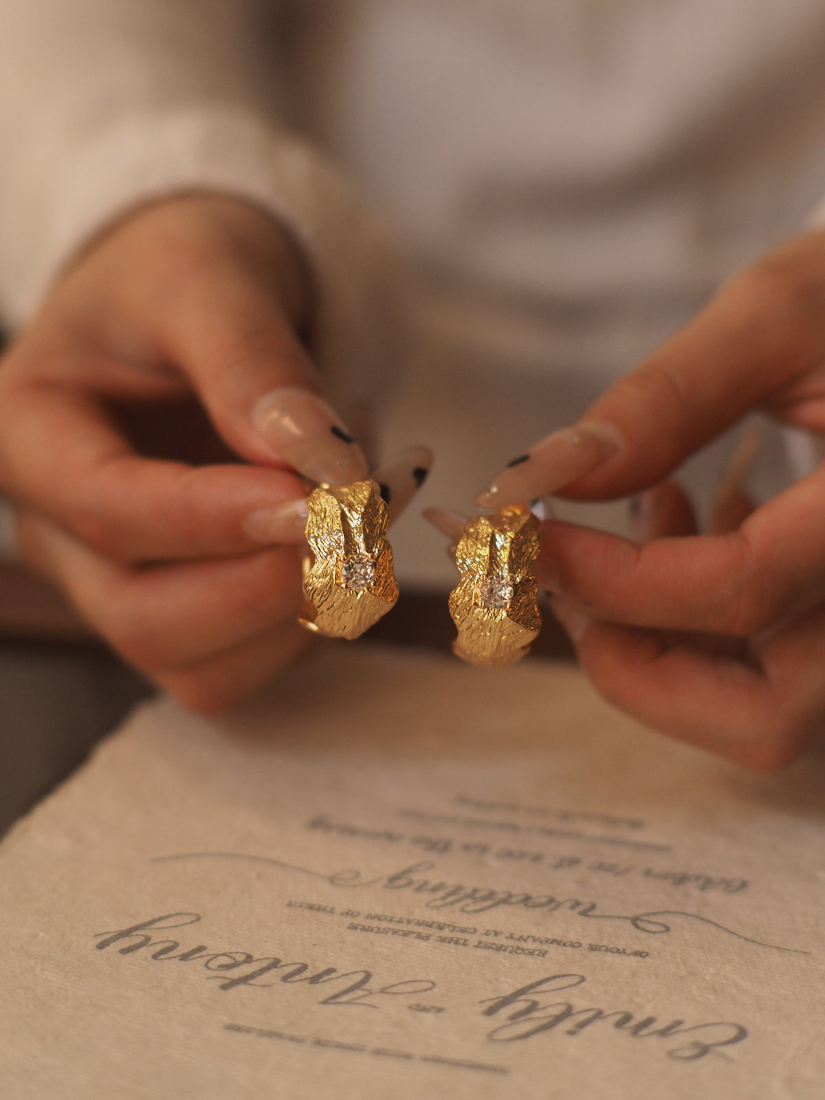 Sanya Textured Leaf Crystal Stud Earrings