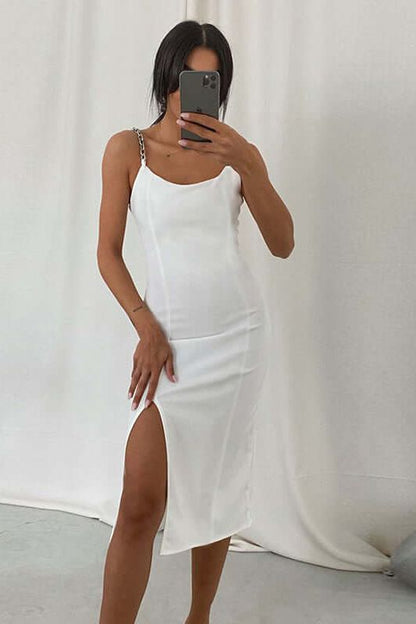 Split Hip-wrapped U-neck Chain Suspender Dress