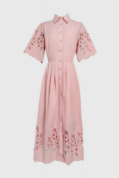 Jex Pink Cutout Lapel Maxi Dress
