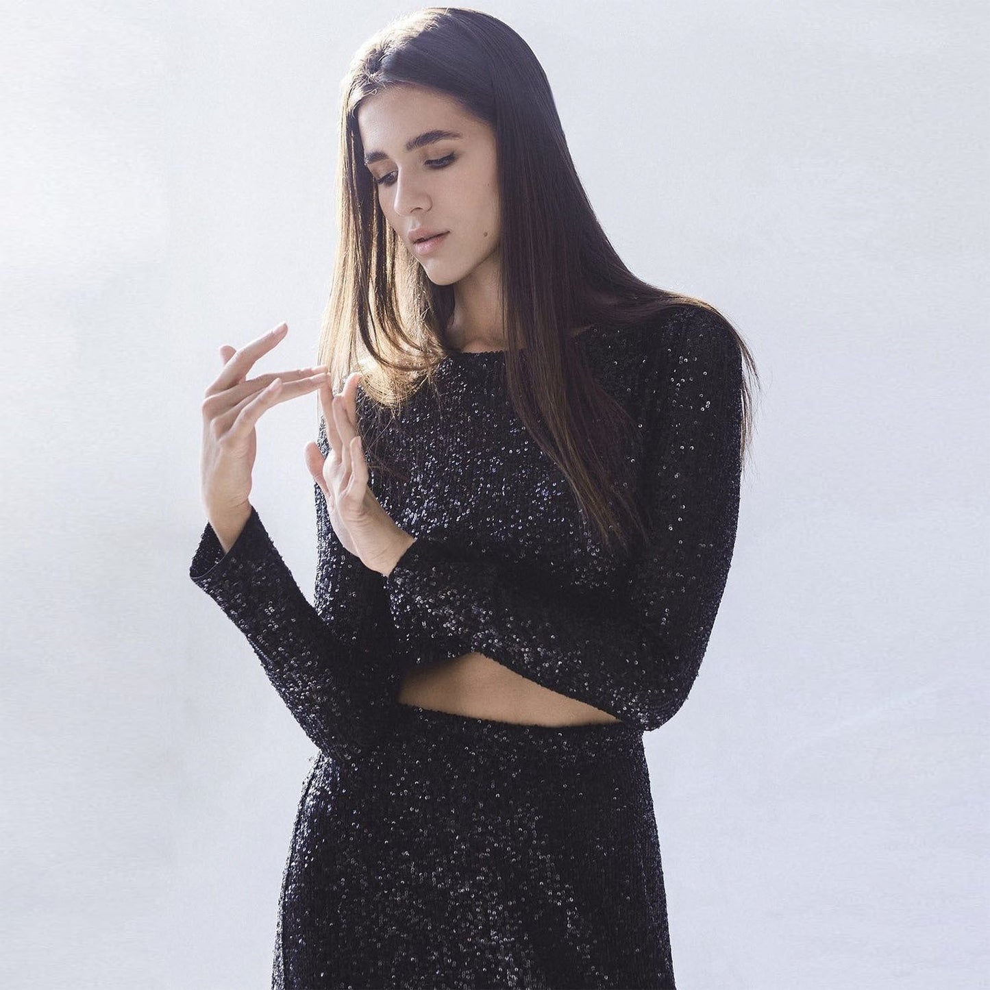 Spring Autumn Popular Long Sleeve Blouse Long Skirt Sequined Set
