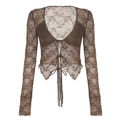 Xaria Sheer Lace-up Cardigan