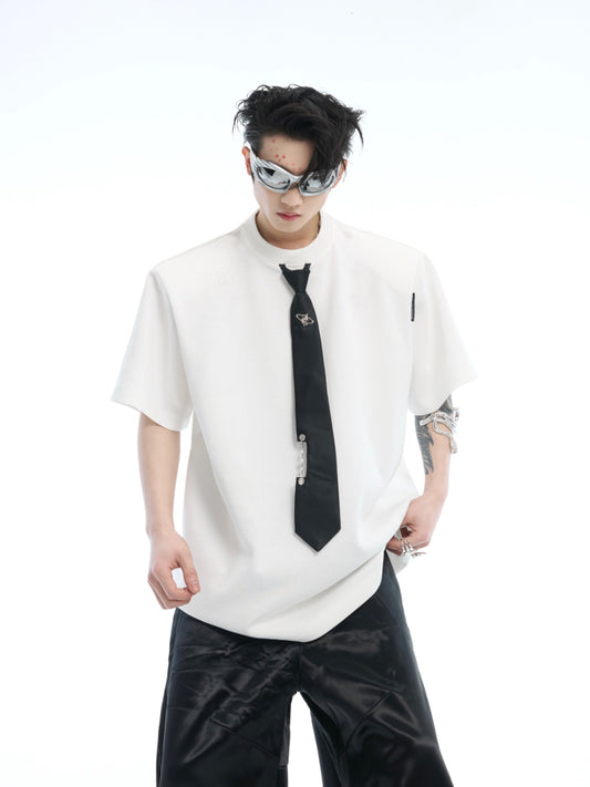 White Oversized T-shirt Black Tie