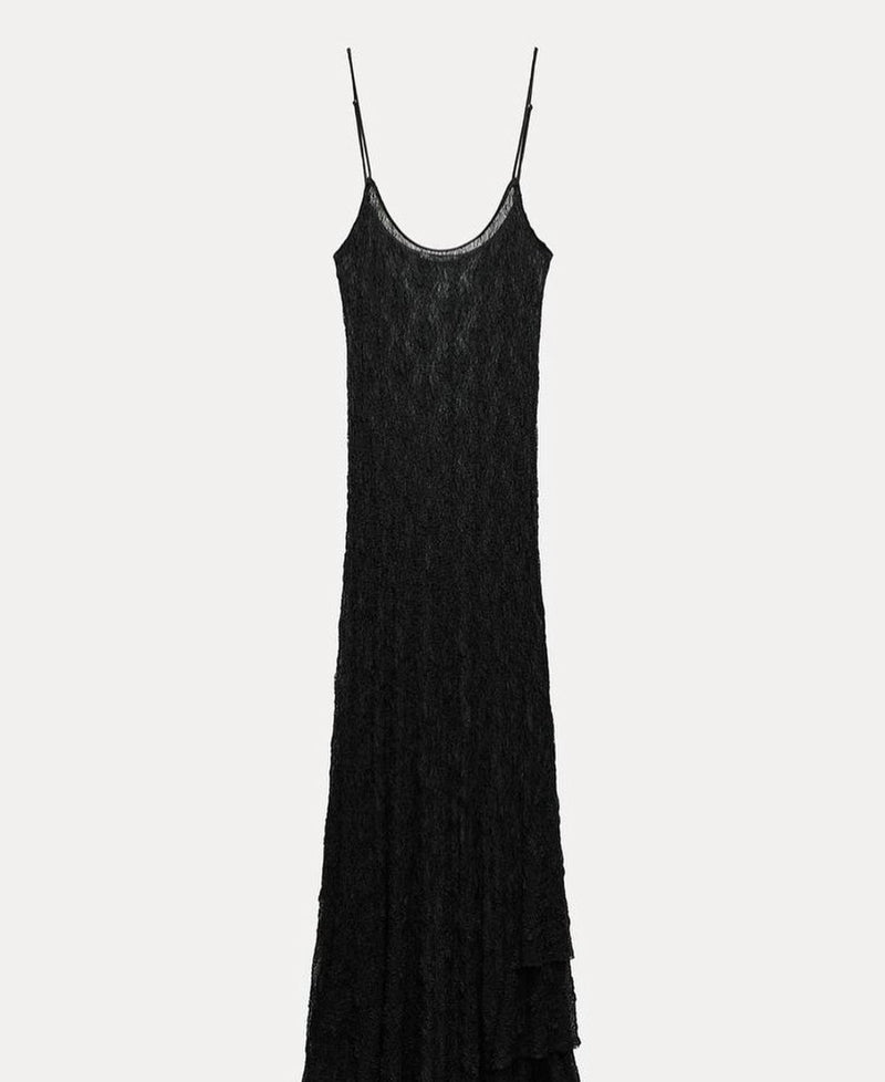 Lace See Through Layered Thin Shoulder Strap Maxi Dress