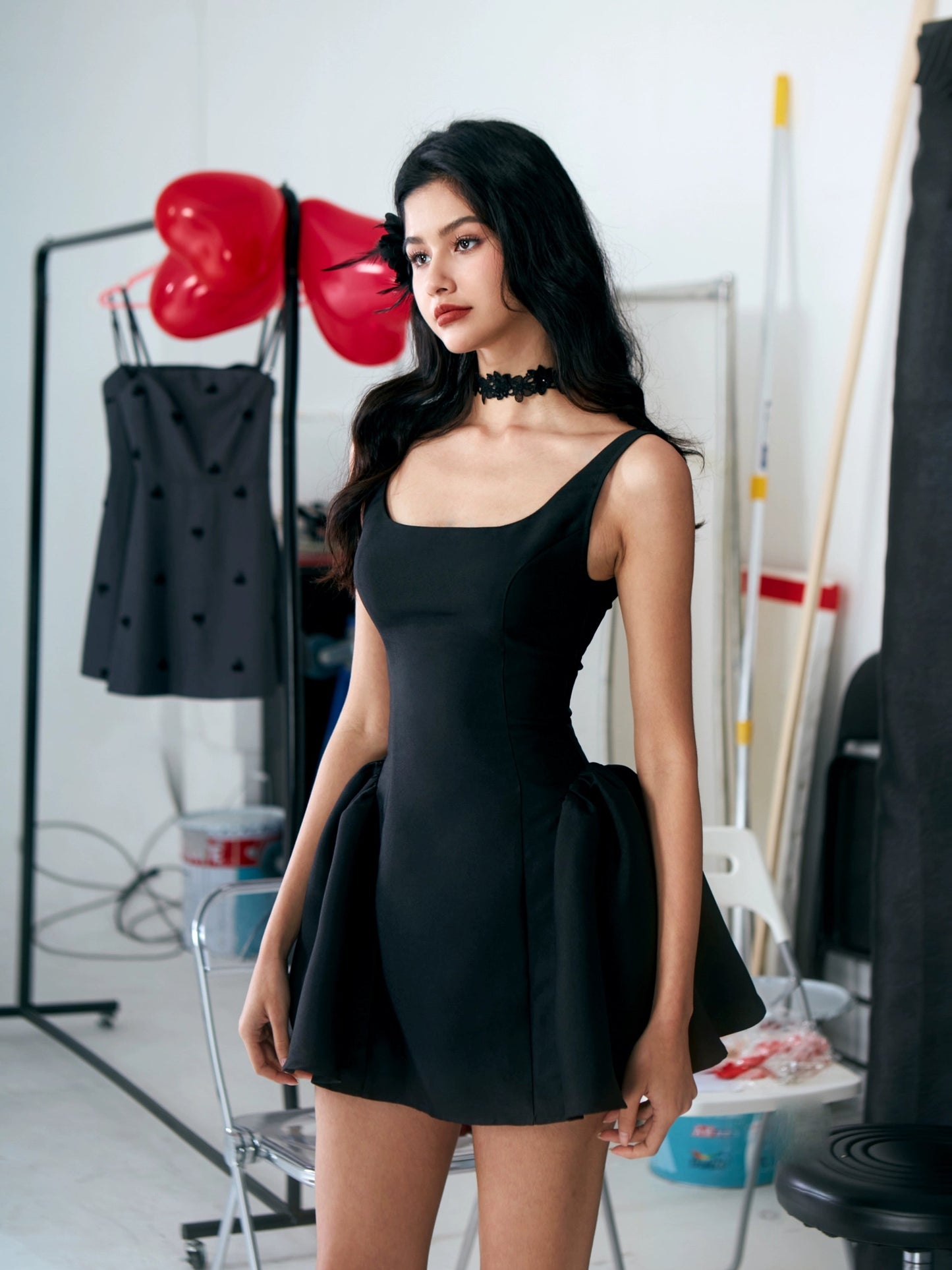 Off-the-shoulder Black Mini Dress