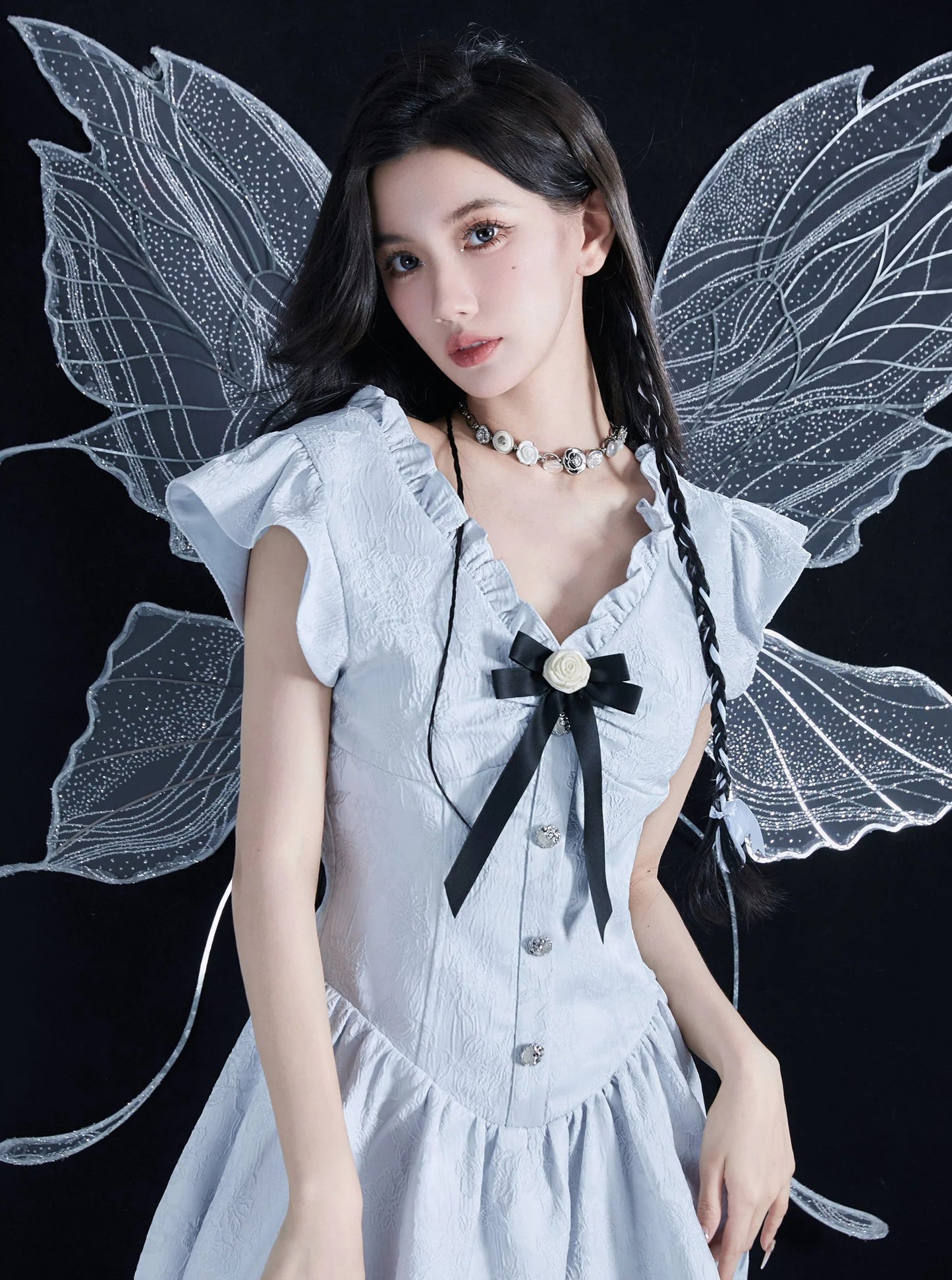 Sweet Lolita Flutter Sleeve Mini Dress With Bow Detail