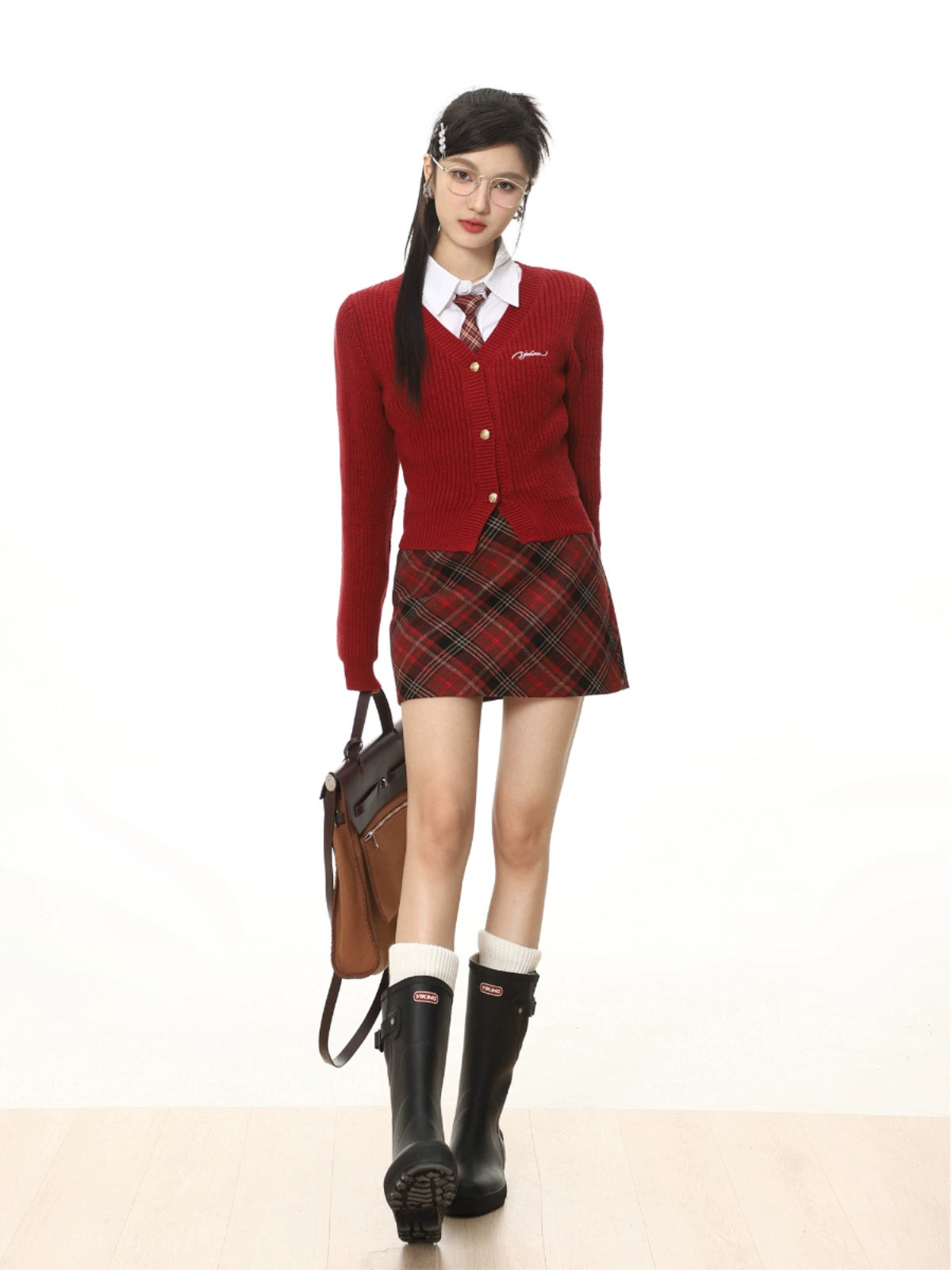 French Plaid Wool Mini Skirt