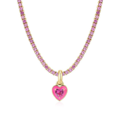 Heart Pendant Gemstone Tennis Necklace