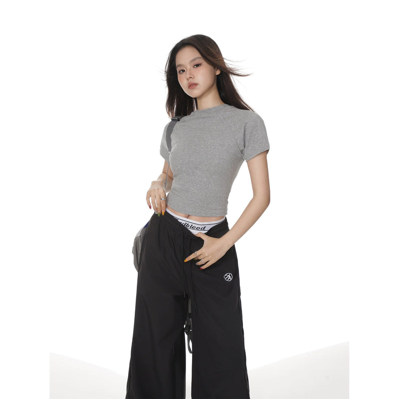 Round Neck Color Fitted Short-sleeve T-shirt