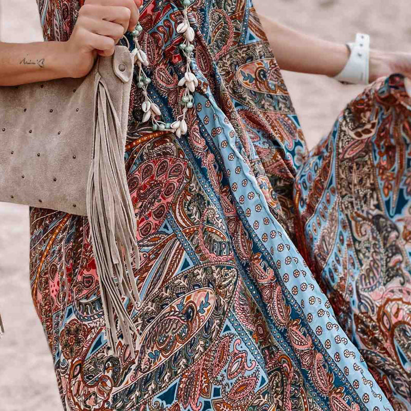 Clothing Spring Summer Arrival Printing V-neck Halter Maxi Dress