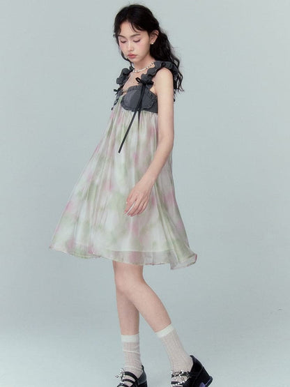 Chiffon Puffy Dress With Frill Straps