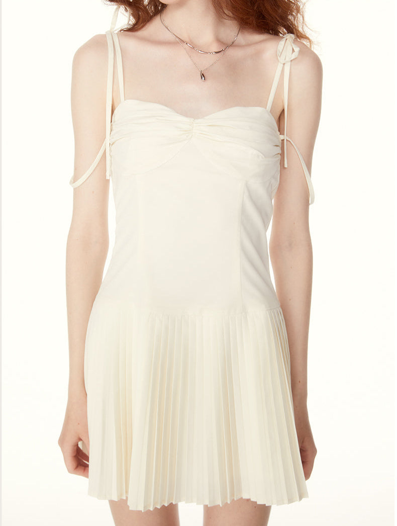 Tie-strap Pleated Mini Dress