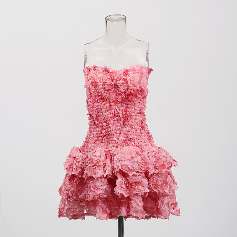 3d Strapless Bodycon Mini Dress Summer