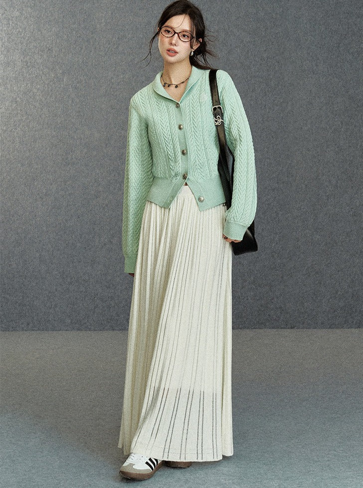 Cozy Cable Knit Cardigan: Classic V-neck Button-up Sweater With Embroidered Logo