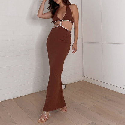 Cropped Outfit Halter Diamond Rope Maxi Dress