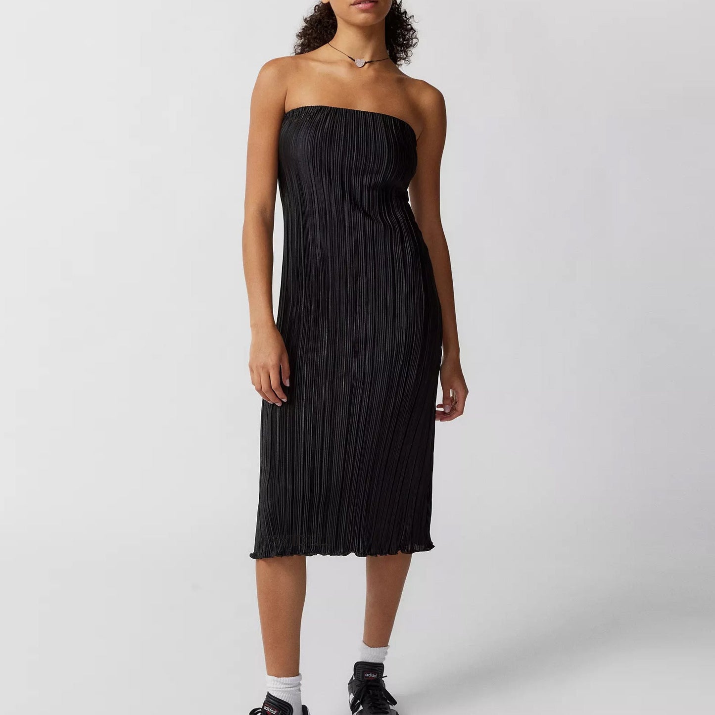 Color Pleated Tube Top Backless Maxi Dress Summer Loose Dress