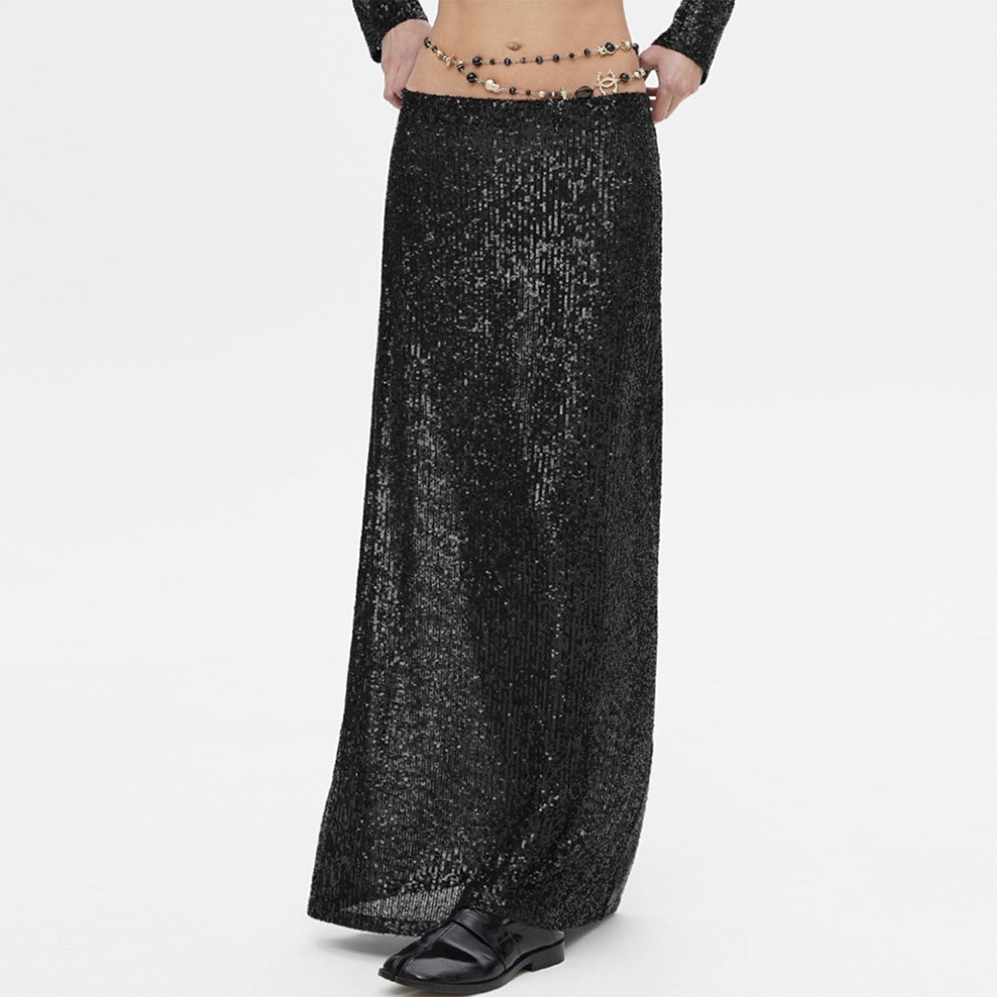 Spring Autumn Popular Long Sleeve Blouse Long Skirt Sequined Set