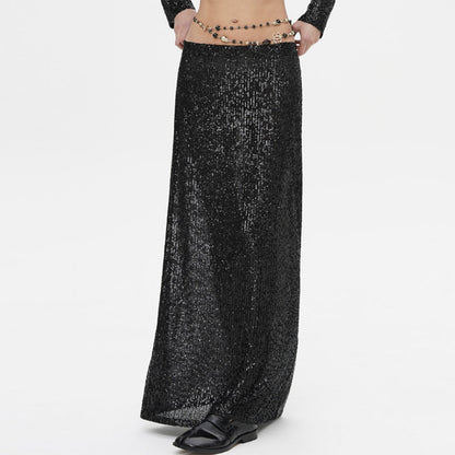 Spring Autumn Popular Long Sleeve Blouse Long Skirt Sequined Set