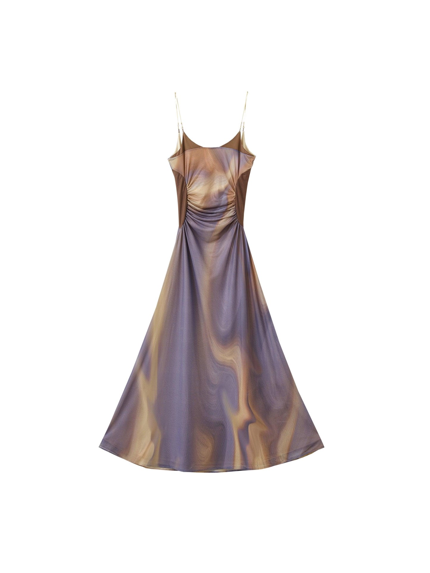 Of Akiva Satin Maxi Dress - Spaghetti Strap A-line Evening Gown With Ruched Waist Detail