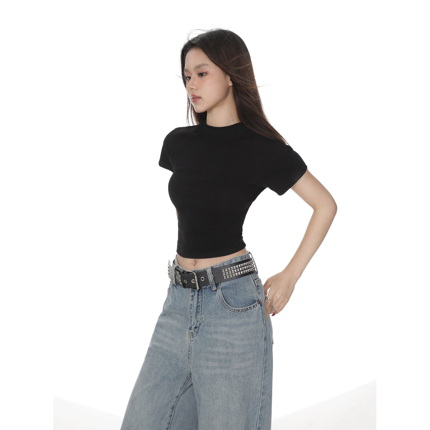 Round Neck Color Fitted Short-sleeve T-shirt